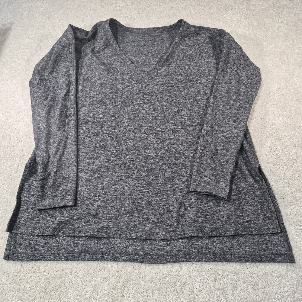 Lululemon "Dash To Class" Long Sleeve Top Women Gray Pullover V Neck Split Sides - Picture 2 of 13